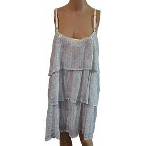 Fansi Nova Women's Glitter Sequin Spaghetti Strap Sparkle Tiered Party Dress XL
